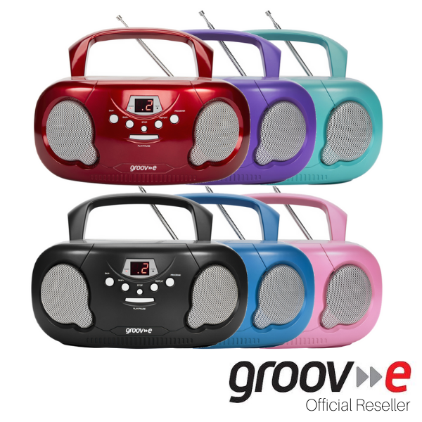 GROOV E ORIGINAL BOOMBOX PORTABLE CD PLAYER WITH RADIO 6 COLOURS